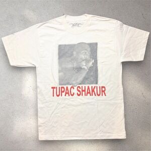 2Pac Tupac Shakur Graphic T-Shirt Mens Medium White Short Sleeve Hip Hop Rap Tee